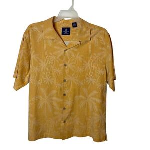 Caribbean Joe Mens XL Orange Palm Tree Silk Hawaiian Shirt Aloha Vacation